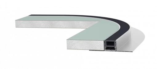<font color =#3a4d73><b>Saga Klips TP-Flex<br>Art.-Nr.: Sk-Tpflex-Alu-0010</font></b><br>Rundbogen mit integriertem Gipsstreifen<br>für 12,5mm Einbau<br>1/4 Kreis<br>1-läufig, Aussen